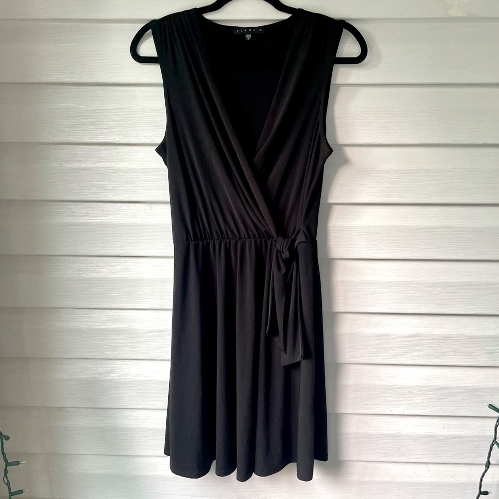 Tiana B.| Light, Airy, Little Black Faux Wrap Dress